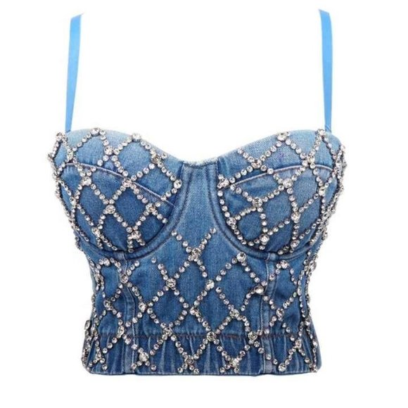 "Angie" Rhinestone Bustier Crop Top - Picture 2 of 2